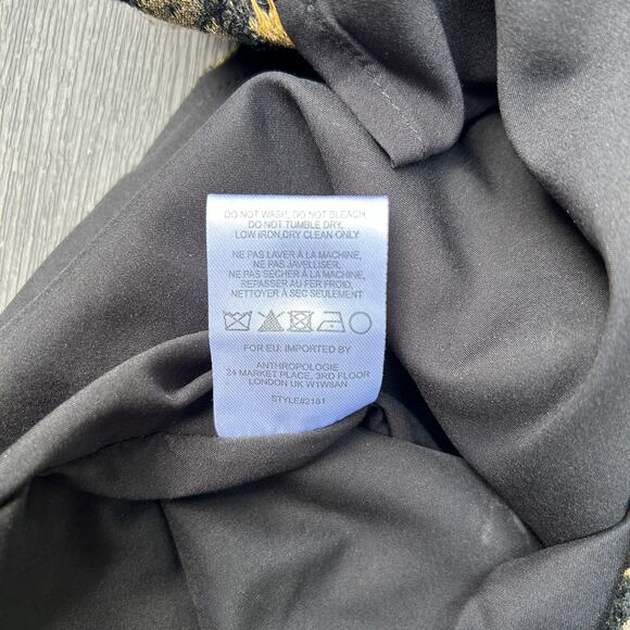 HUTCH Anthropologie Metallic Leopard Print Blouse Bow Back Black Gold Size XS - Picture 9 of 10